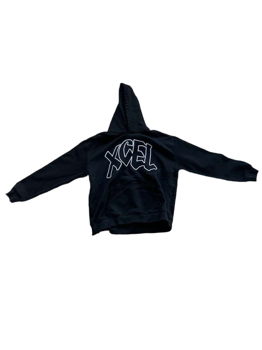 Oversized distressed XCEL hoodie- Black