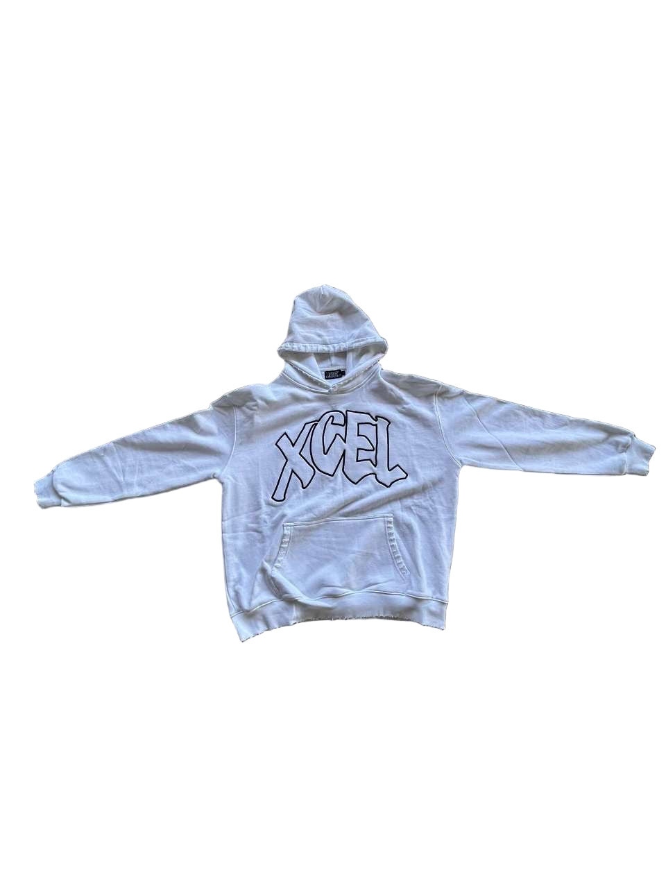 Oversized distressed XCEL hoodie - White