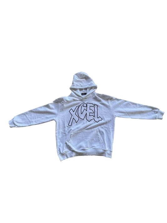 Oversized distressed XCEL hoodie - White